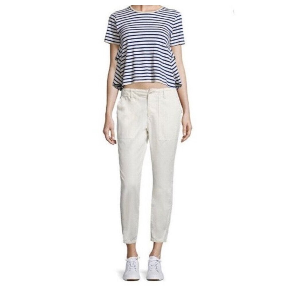 AMO 30 army twist cotton/linen crop pants antique white button fly